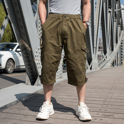 夏季纯棉过膝多口袋五分裤肥佬