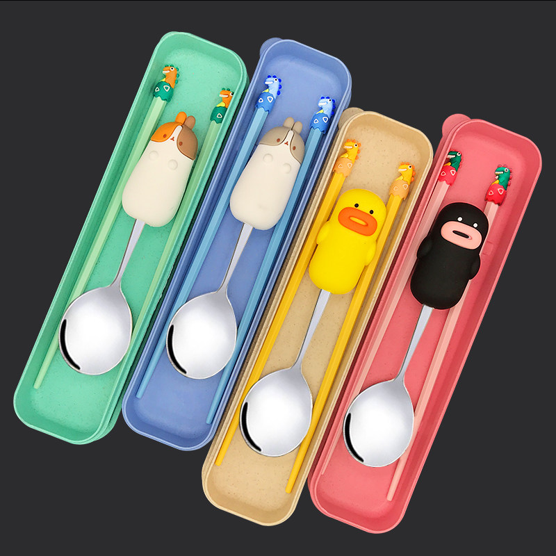 便携餐具合金筷子不锈钢勺子儿童收纳盒学生盒装创意筷勺三件套装,餐饮具,便携/折叠餐具,淘宝优惠券,粉丝福利购,淘宝优惠卷