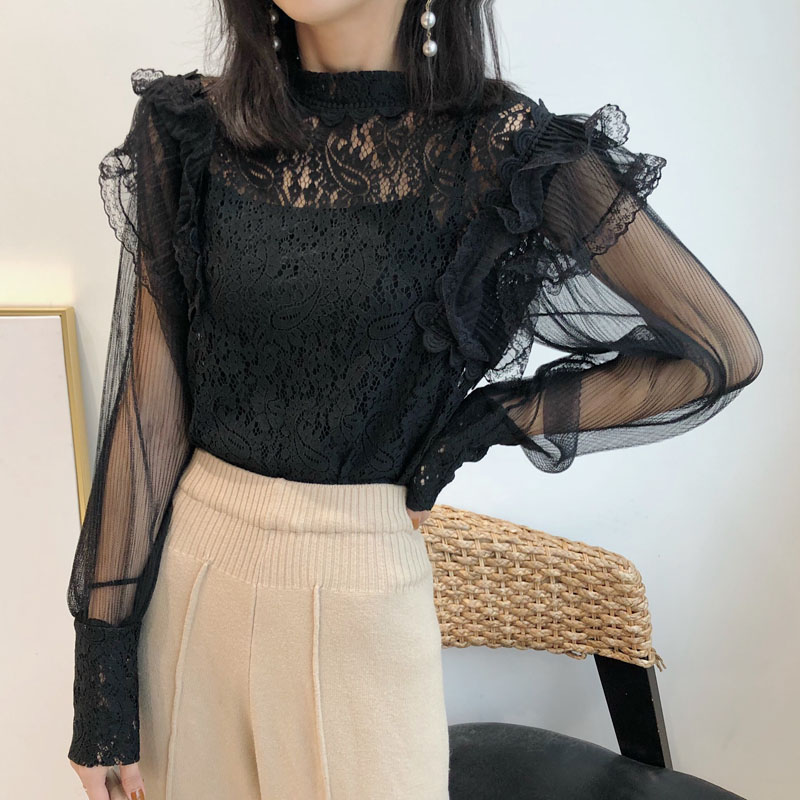 Real Price vintage Hong Kong Style Ruffle lace mesh top