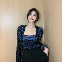 Real auction and real price Vintage square collar floral VELVET TOP