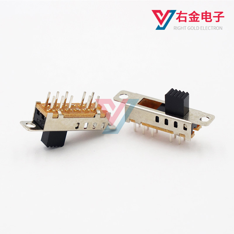 SS-24E04 4档拨动开关 10脚直柄立式无固定脚带耳朵 4档滑动开关