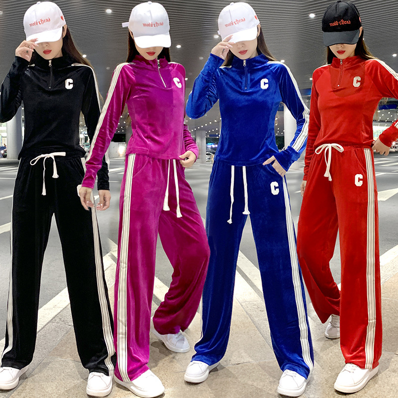 杨丽萍广场舞服装春秋新款运动套装金丝绒长袖休闲服团队演出服女