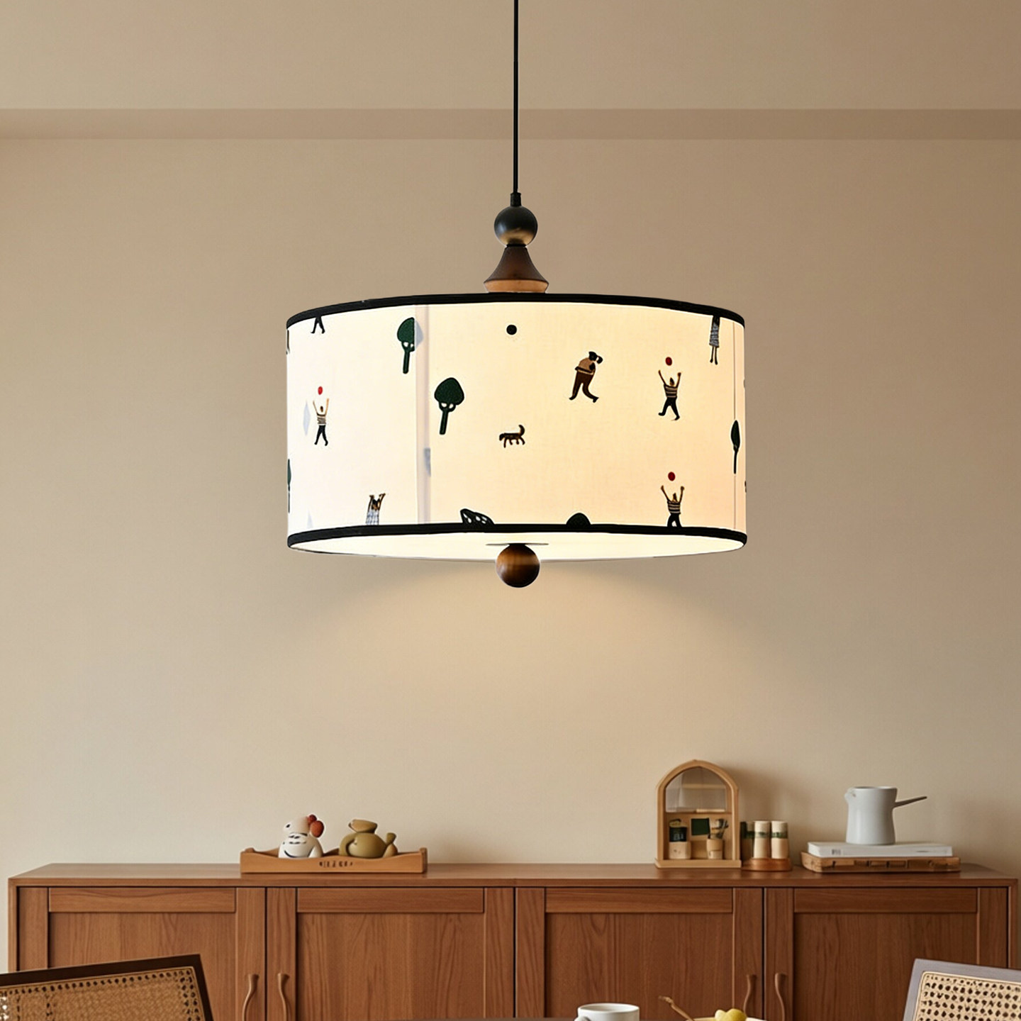 中古风法式布艺卧室灯棉麻刺绣卡通奶油风复古书房儿童房餐厅吊灯