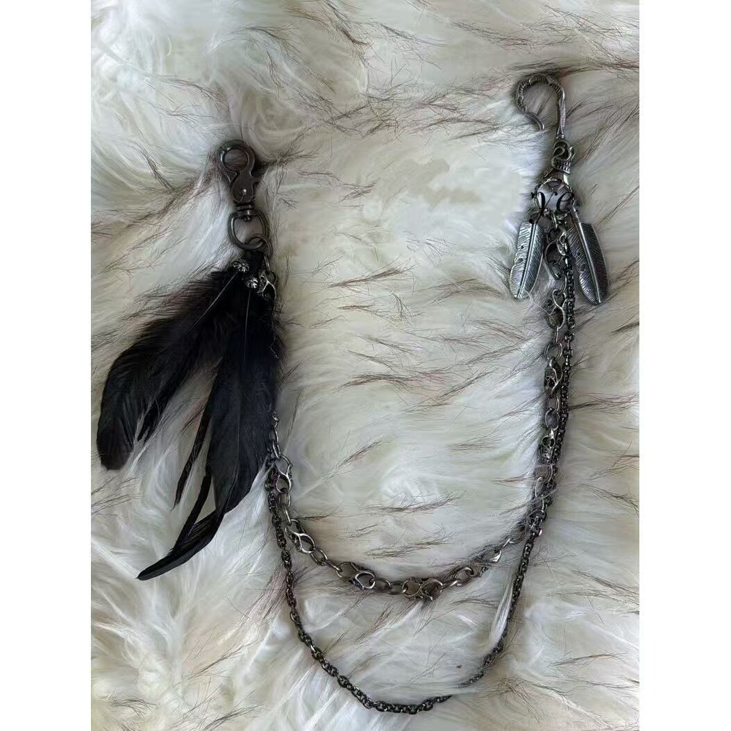 thumbnail for Trouser chain handmade original feather dark pioneer trouser chain pendant