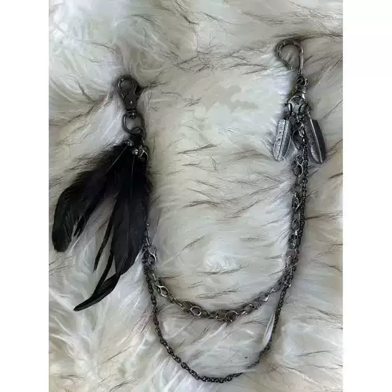 Pant Chain Handmade Original Feather Dark Avant-Garde Pant Chain Accessory