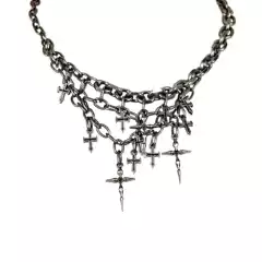 Potato Erosion Metal Series Dark Cross Chain Irregular Splicing Neck Chain