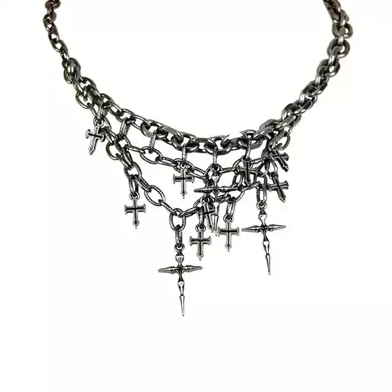 Potato Erosion Metal Series Dark Cross Chain Irregular Splicing Neck Chain