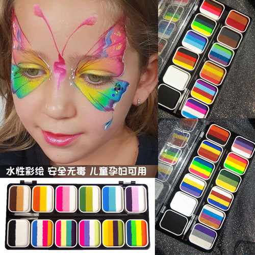 人体彩绘颜料脸部儿童无毒画脸上套装白色镂空模板练习版工具海绵