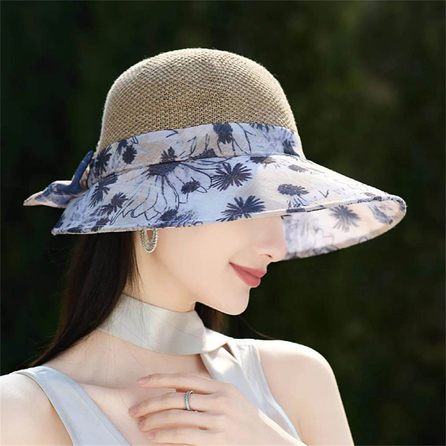 时尚花布拼接妈妈帽子中老年女士夏天田园风防晒遮阳可折叠太阳帽