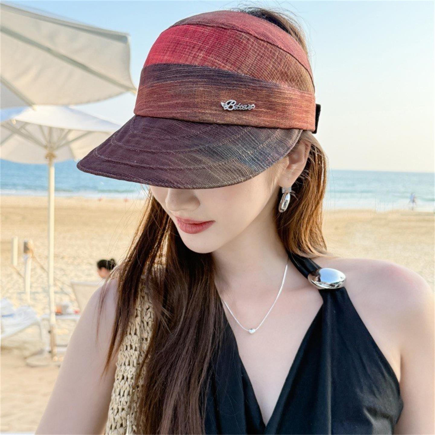 夏季骑车防晒炫彩空顶棒球帽女
