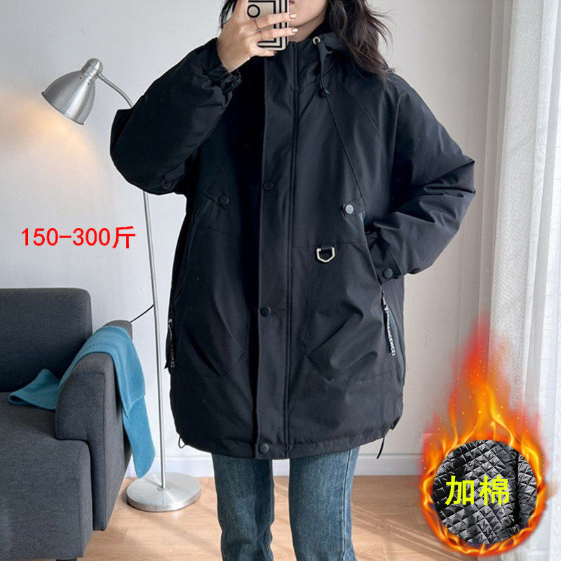 胖妹妹中长款加棉休闲外套棉服女