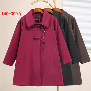 300斤特大码中长款毛呢外套女秋冬洋气A字上衣胖mm高级感呢子大衣