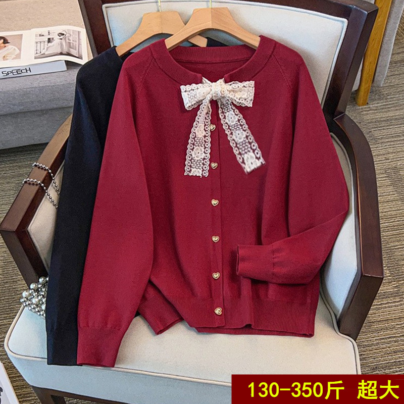 胖mm秋冬红色开衫针织衫毛衣外套