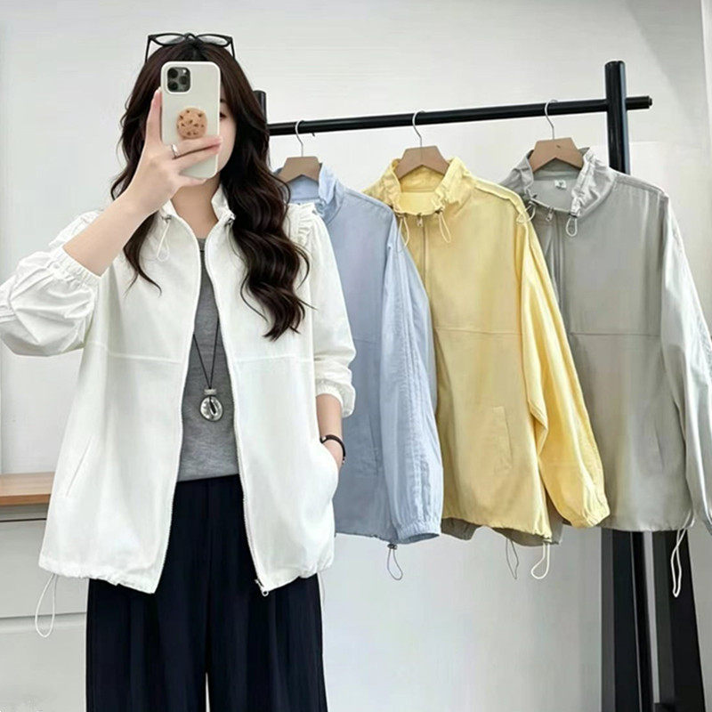 特加大码夏季休闲立领薄外套女200斤胖mm宽松户外运动防晒服长袖