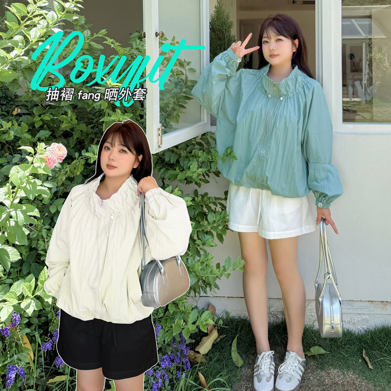 300斤春夏季特大码宽松显瘦夹克上衣长袖胖mm200加肥防晒服外套女