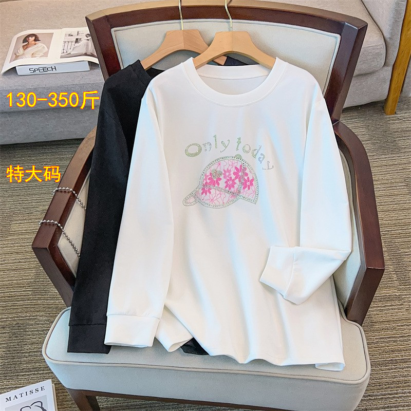 特大码春秋圆领卫衣女休闲上衣