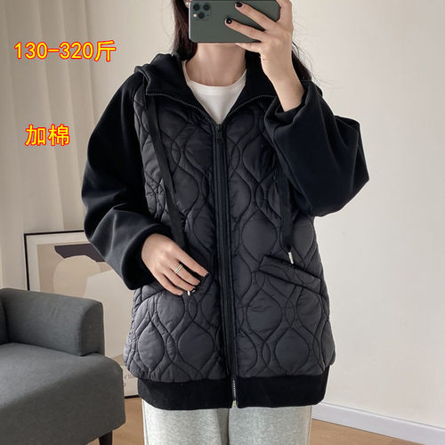 特大码秋冬连帽加棉外套棉服女