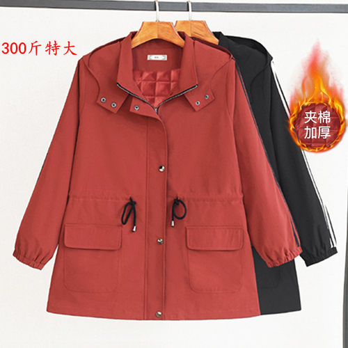 特大码冬季连帽加棉厚外套棉服女