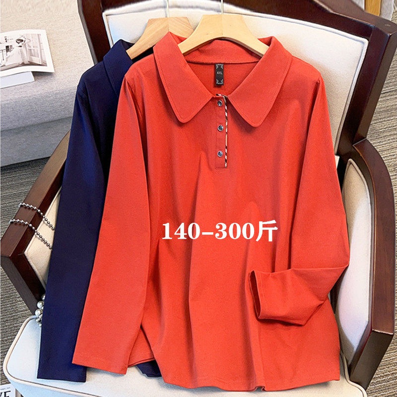 特大码300斤女装设计感长袖T恤韩版胖mm加肥加大纯棉打底衫上衣