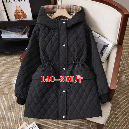 特大码连帽棉服外套女胖韵美秀冬