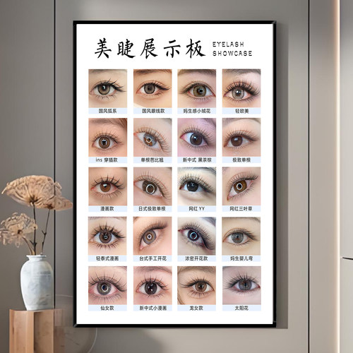 美睫展示板海报眉眼唇纹绣挂画