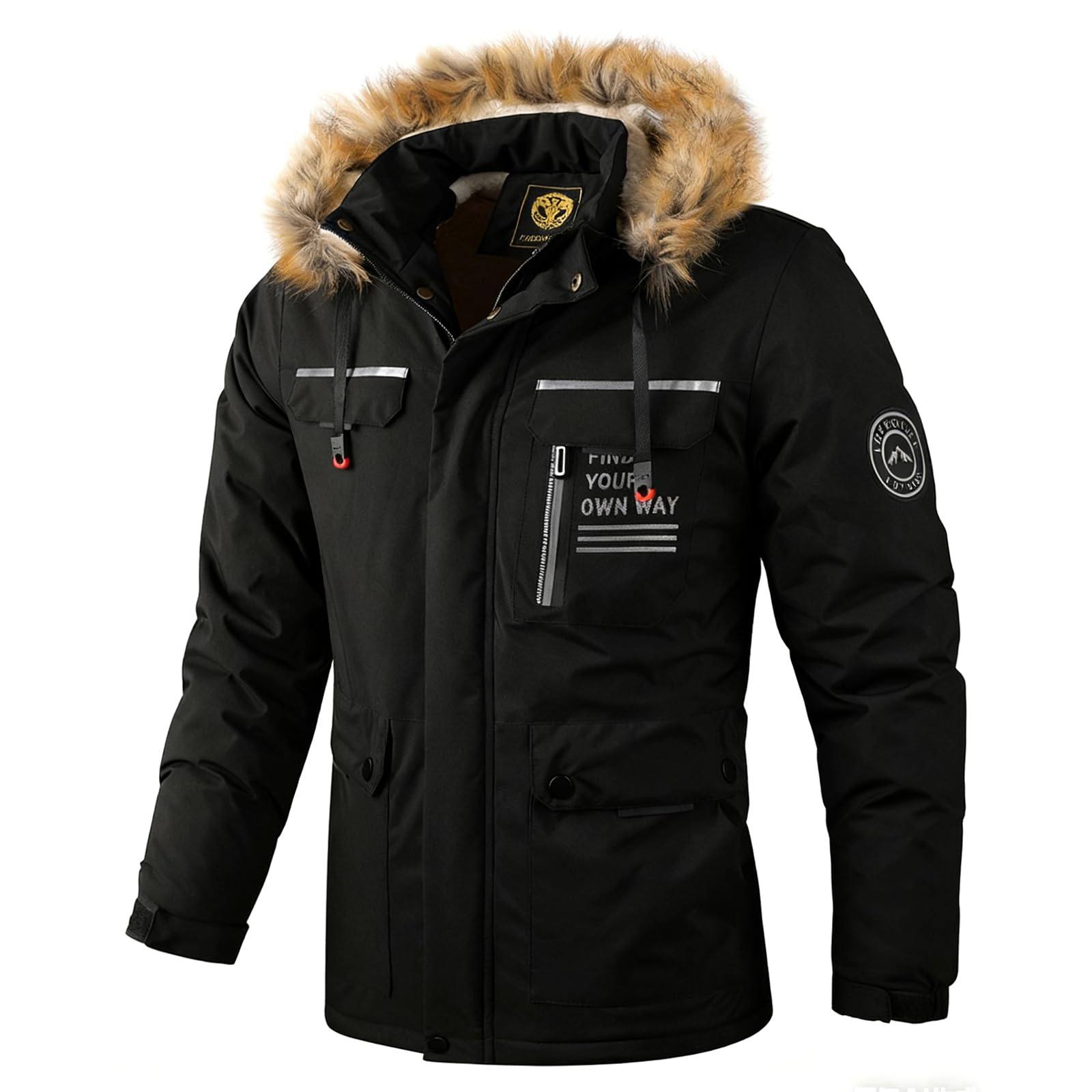 Men's Winter Jacket With Hood Warm Fleece Lined Casual Coat图片