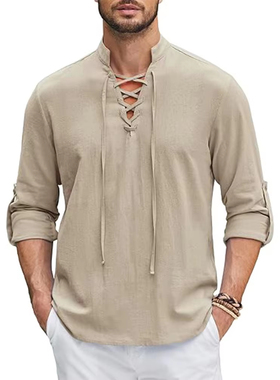 Men's Long Sleeve Shirts Retro Style Lace up for Medieval