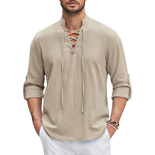 Men's Long Sleeve Shirts Retro Style Lace up for Medieval