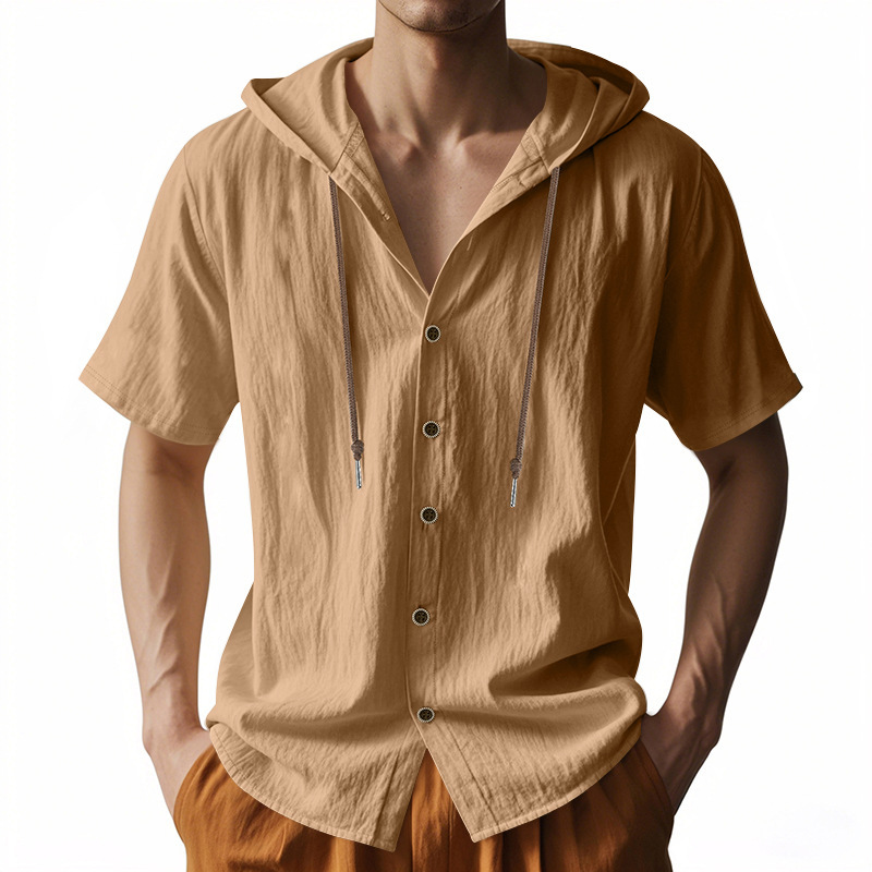 Men Casual Long Sleeve Button Down Shirts with Hoodies Shirt