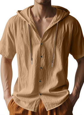 Men Casual Long Sleeve Button Down Shirts with Hoodies Shirt