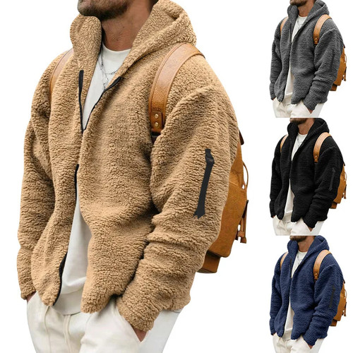 Men Fuzzy Sherpa Jacket Cardigan Fleece Long Sleeve Full Zip