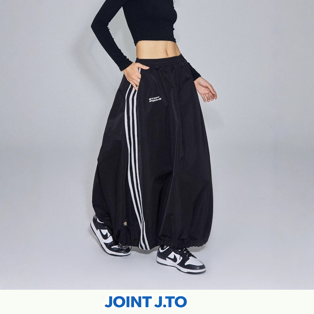 JOINTJTO侧条纹拼接a摆伞裙