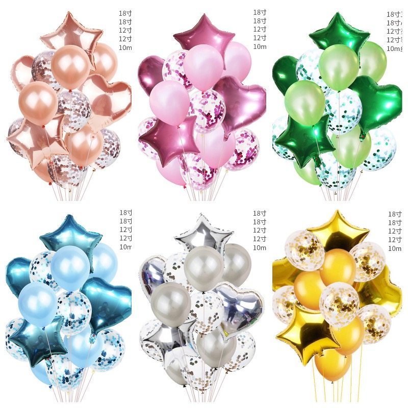 跨境新款18寸五角星心形铝箔气球套装 生日派对婚礼装饰亮片气球