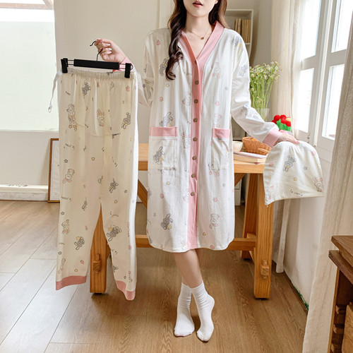 带胸垫月子服纯棉哺乳待产裙春秋