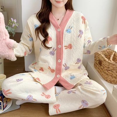 冬季带胸垫空气棉月子服纯棉哺乳