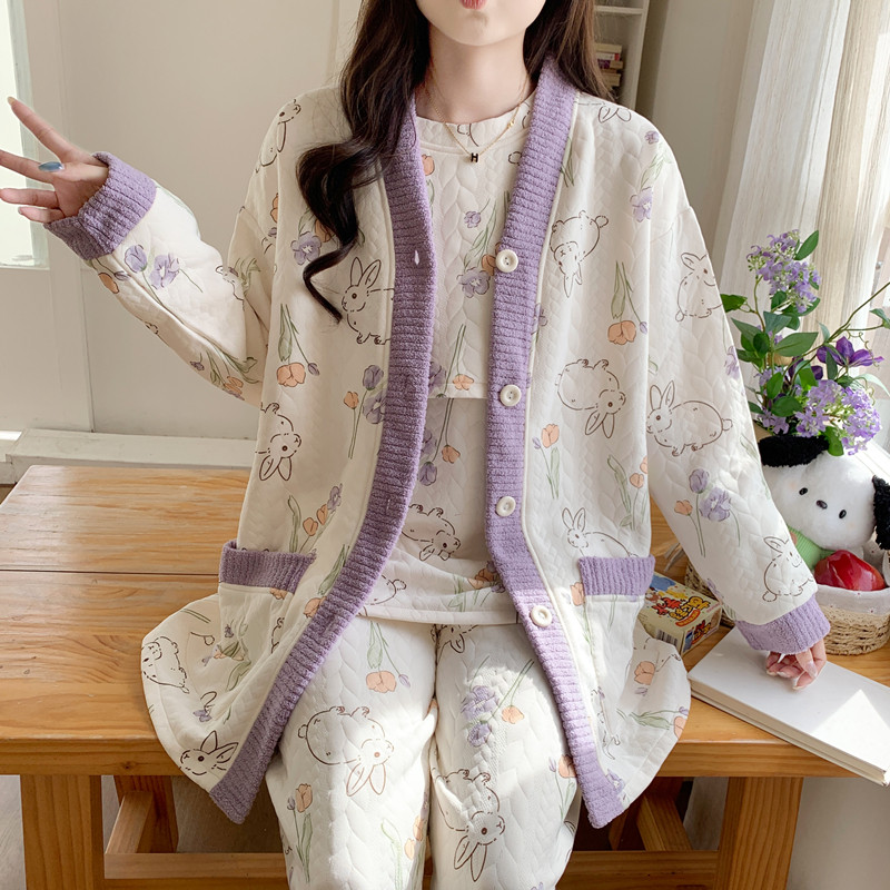 空气棉月子服三件套秋冬季加厚春秋纯棉产后哺乳喂奶产妇孕妇睡衣