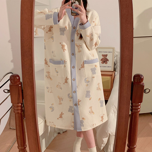 带胸垫空气棉月子服秋冬季待产裙