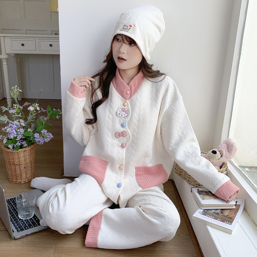 秋冬带胸垫空气棉月子服纯棉哺乳