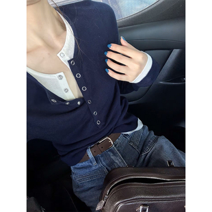 休闲拼接可单穿叠穿长袖 时尚 假两件 上衣 ASLEE