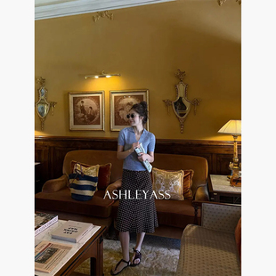 复古波点高腰显瘦桑蚕丝半身裙 波西半裙 ASLEE