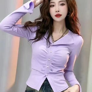 T恤春季 打底衫 2026新款 设计感小众别致短款 上衣 女装 辣妹紧身长袖