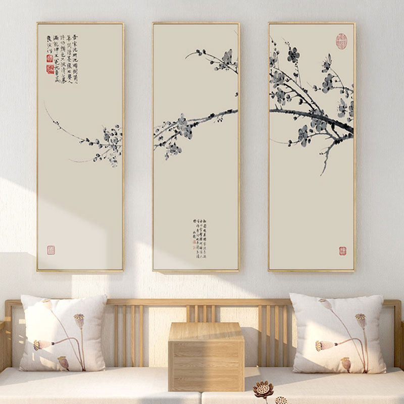 客厅茶室书房新中式禅意水墨梅花