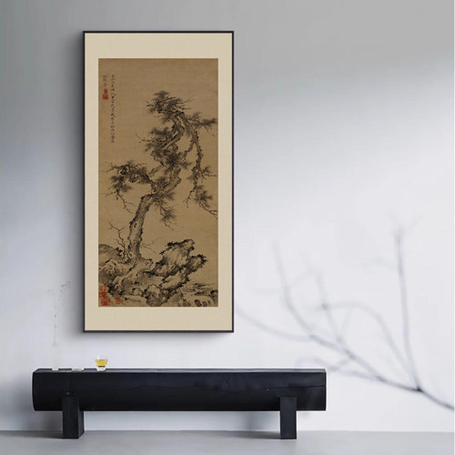 新中式禅意玄关茶室装饰挂画宋代美学迎客松树走廊过道民宿复古