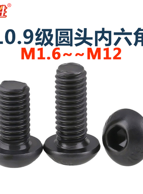 10.9高强度碳钢半圆头内六角螺栓M1.6-m10黑色加硬蘑菇头螺丝M3.5