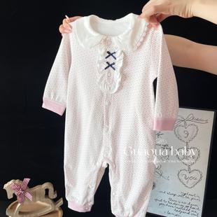 呱呱新生长袖洋气女宝公主风春秋婴儿衣服纯棉哈衣爬服连体衣