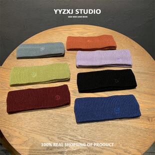 彩色刺绣字母针织毛线发带糖果色宽边运动头带发饰品日常外出外戴