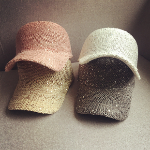 亮片帽网帽针织镂空圆顶鸭舌帽子女复古马术帽夏天出游遮阳棒球帽