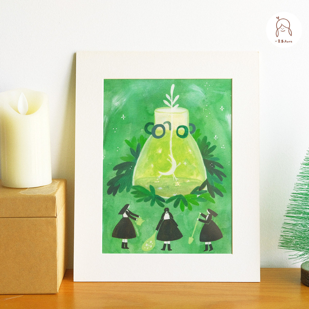 「月亮种植研究所」8寸插画 一朵苗aura魔女的盛宴绿色系少女插画