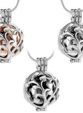 亚马逊新品跨境圆形生命树镂空球形骨灰吊坠纪念亲人宠物骨灰项链