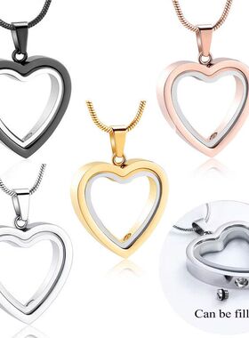 跨境爆款心形透明骨灰盒项链 可打开不锈钢项链纪念亲人骨灰吊坠